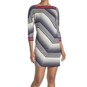 NEW Trina Turk Bottle Shift Dress Square Neck Striped Colorblock XS NWT …
